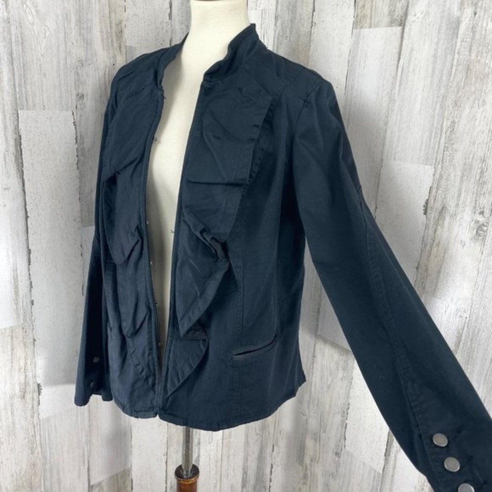Lane Bryant Women's Plus Size Ruffle Hook Eye Cotton Blend Long Sleeve Jacket 16